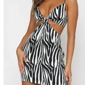 White Fox Let’s Run Away Mini Dress Zebra, Size M
